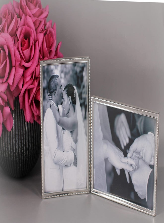 LEADEX Vertical Horizontal Combo- Double 5 by 7 Inch Metal Folding Picture Frames-(1 Landscape and 1 Portrait Style) (Silver) - Image 3